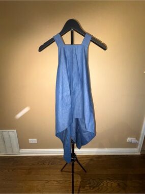 Blue Button-Front Linen/denim like Blend Top